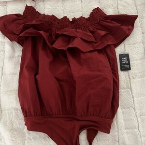Burgundy off the shoulder body suit